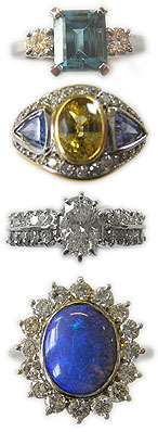 four coloured stone and diamond rings